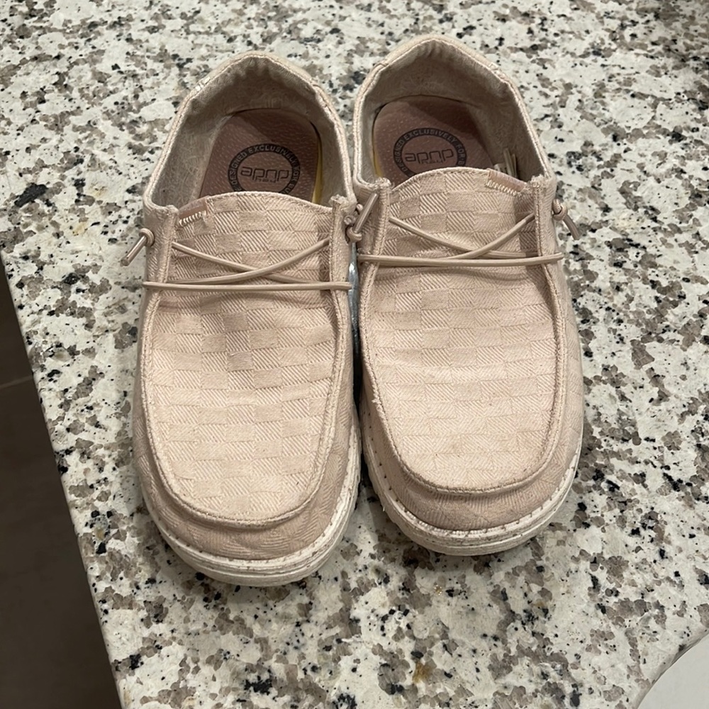 Cream stone hey dude shoes